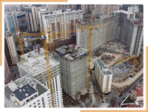 an aerial view of buildings under construction
