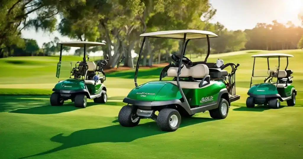 Golf Course Equipment List should include a drone 1 Golf carts parked on a green golf course