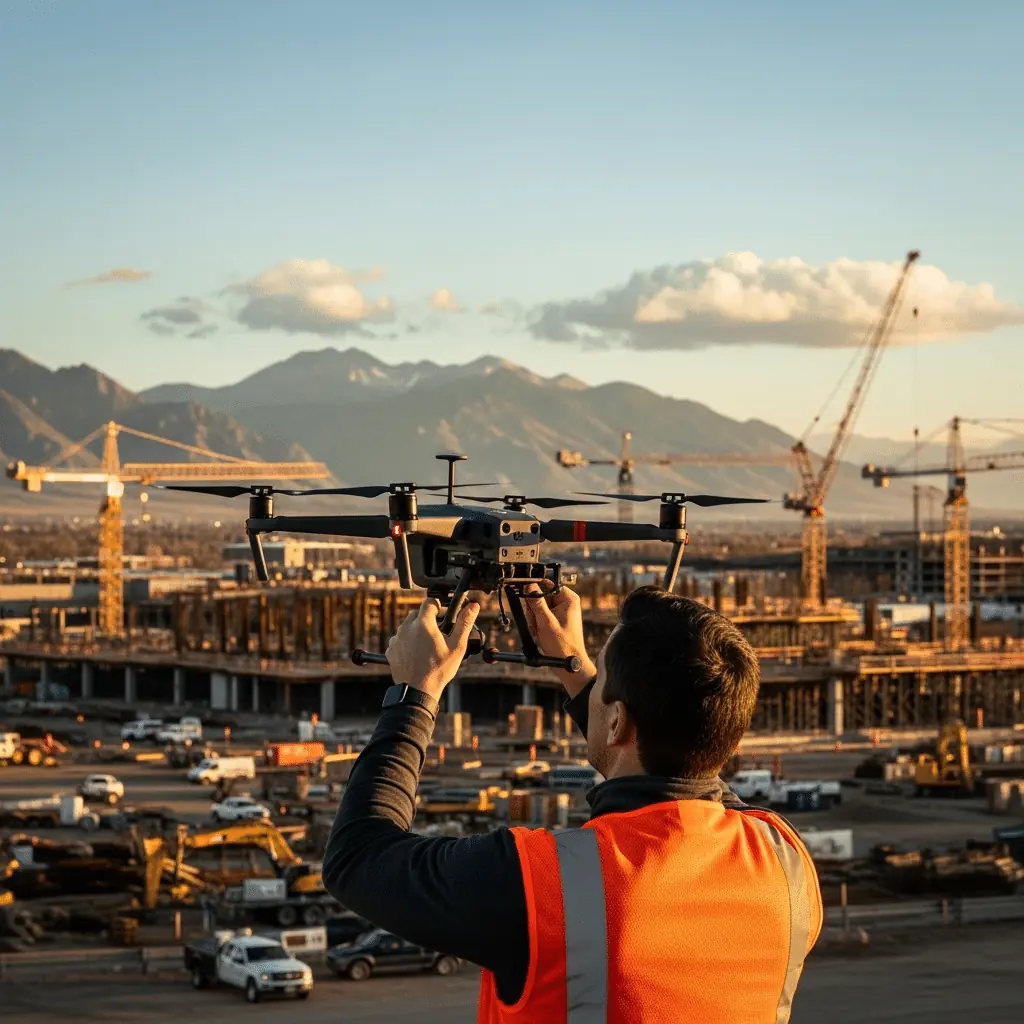 Aerial Drone Services in Denver: What Industries Benefit Most 2 Denver drone pilot launching an aerial survey over a construction site