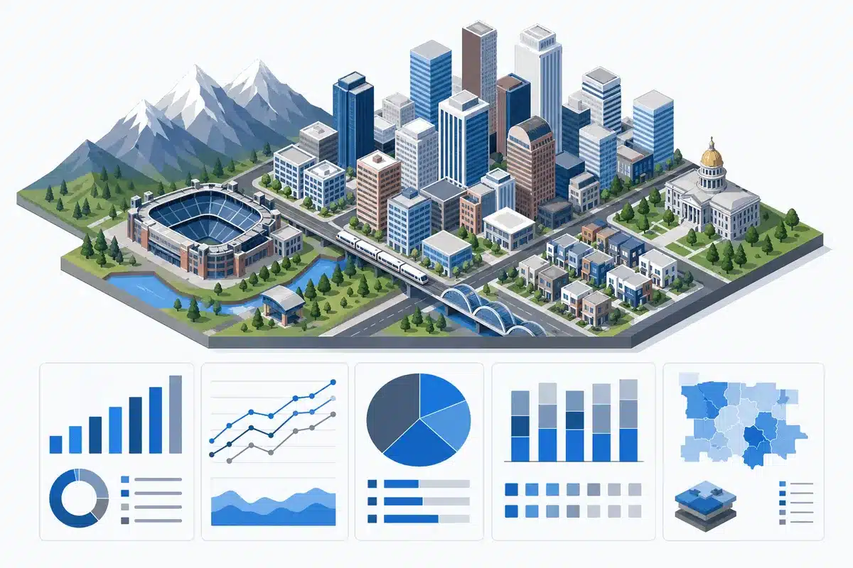 Commercial Drone Photography in Denver: What to Expect in 2026 2 Diagram of a Denver city model with drone photography data charts