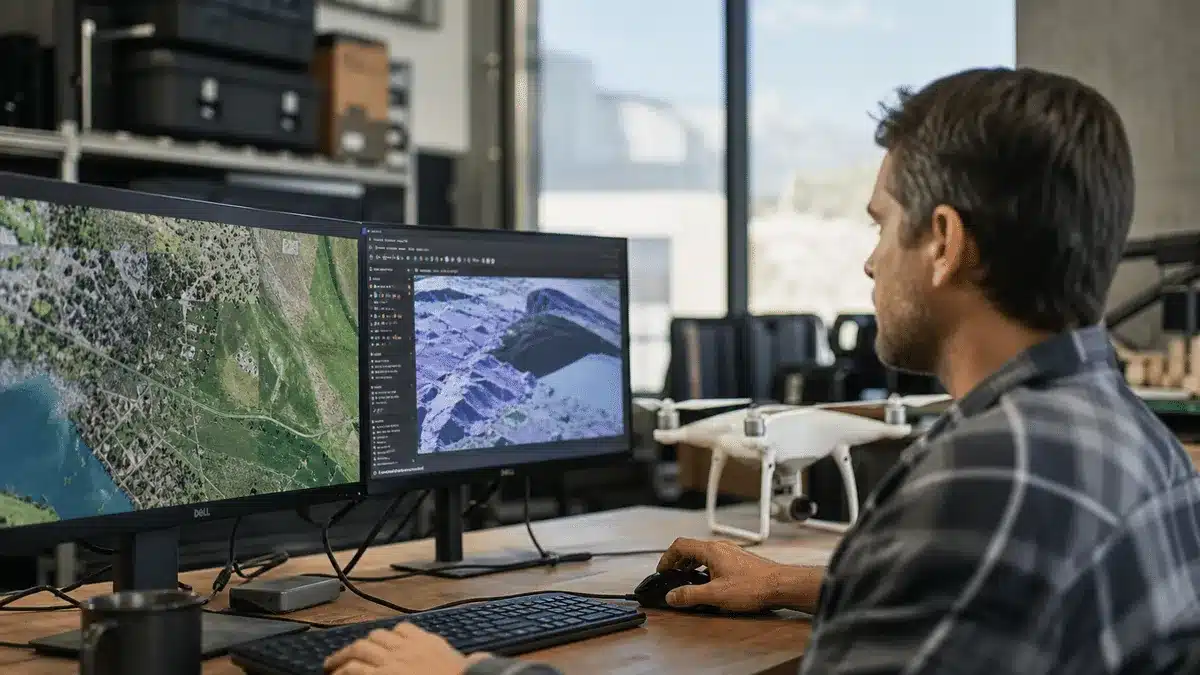 How to Find a Reputable Drone near Fort Collins, CO 1 Pilot reviewing drone survey maps on two monitors