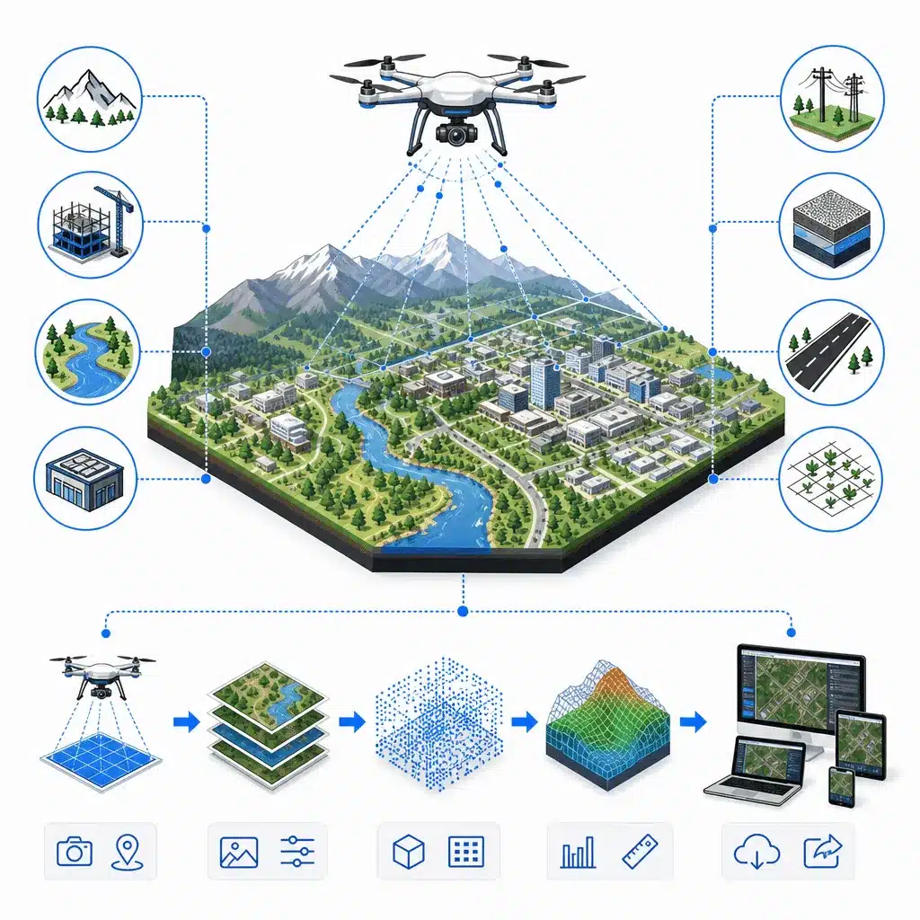 Why Fort Collins Businesses Are Hiring Drone Service Providers in 2026 1 Diagram of drone services in Fort Collins, from aerial capture to maps and reports