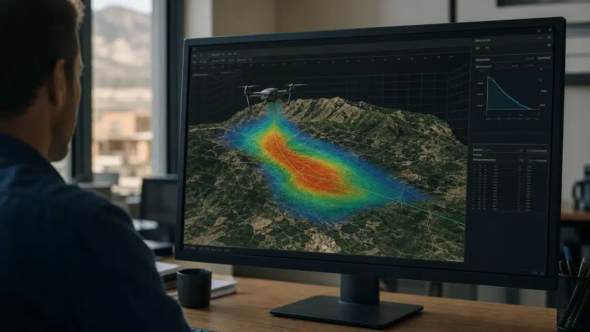How Long Will a Drone Fly? What Fort Collins Operators Should Know 1 Pilot reviewing a drone flight heat map on a monitor