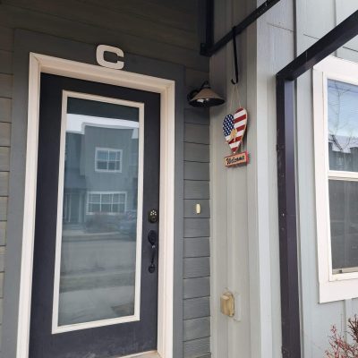 a window on the side of a house